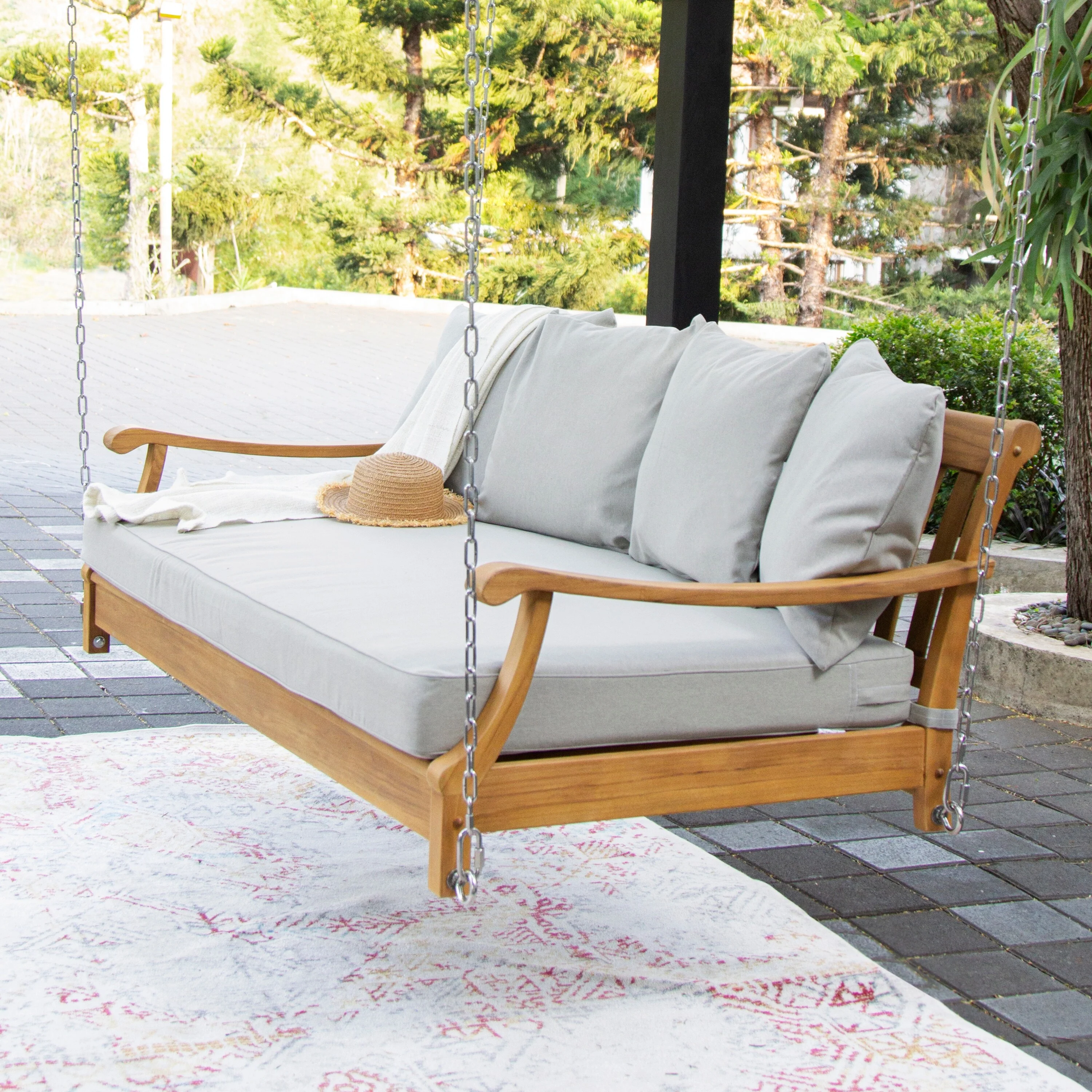Cambridge Casual  Robin Teak Wood Outdoor Swing Daybed with Cushion