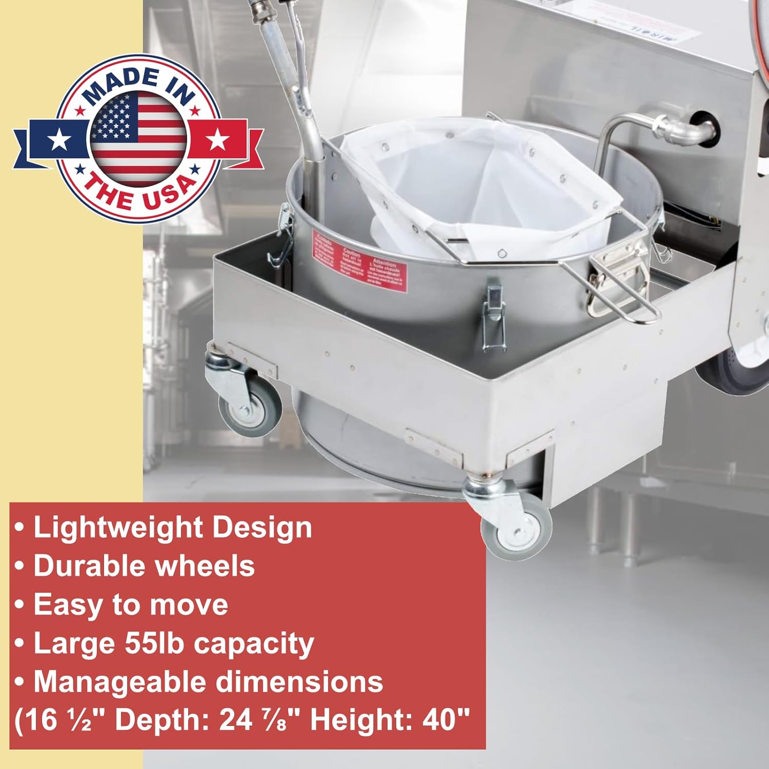 MirOil BD505 Deep Fryer Filter Machine | Electric Filter Machine and Discard Trolley for 55lb Fry Oil |Made in USA | Fryer Oil Cleaner and Portable Oil Filter Machine