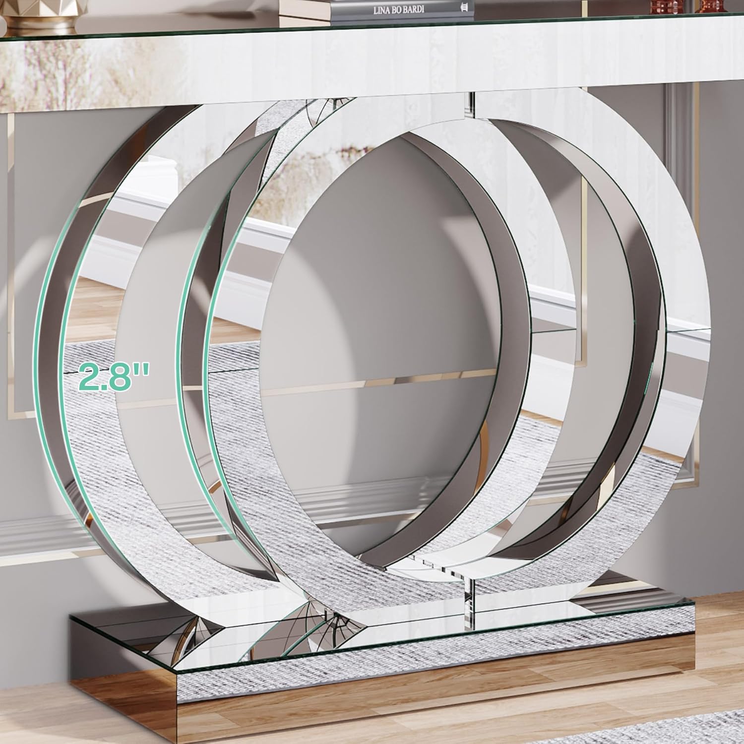 Tribesigns 43.3-Inch Mirrored Console Table, Modern Entryway Table with Thickened Mirror Finish Tabletop, Rectangle Glass Sofa Table Foyer Table for Living Room, Entrance, Hallway