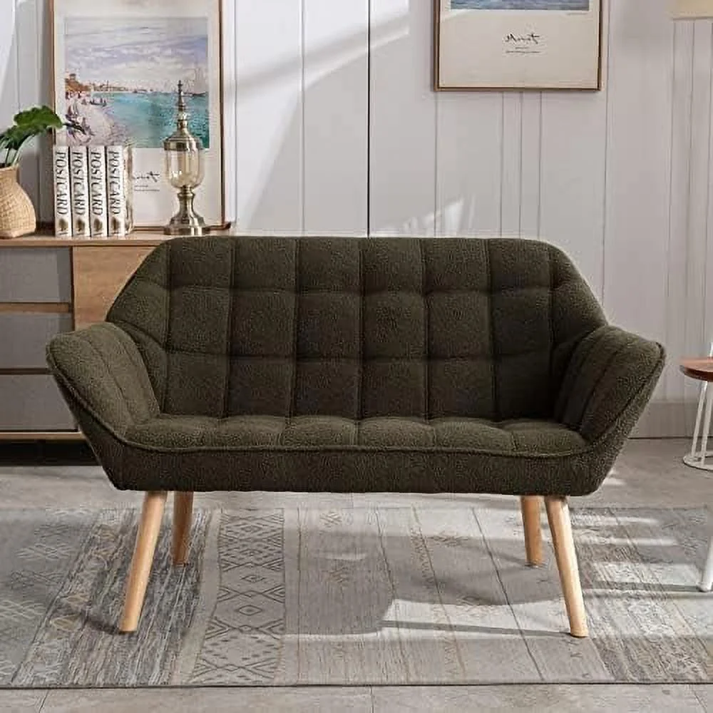 HOOMZNB Small Loveseat for Bedroom 2-Seat Mini Sofa Couch with Wingback and Gold Legs for Living Room Apartment Small Space Fluffy Love Seat  Cream Velvet