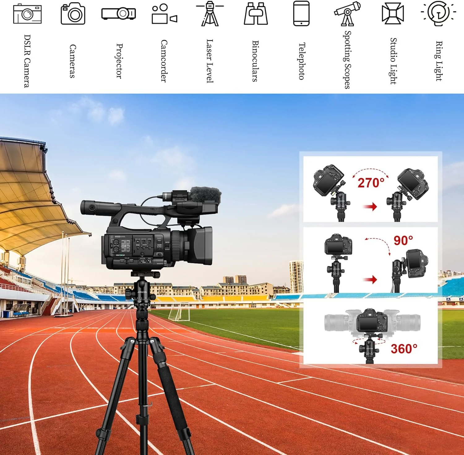 Tripod for Camera, 81" Camera Tripod Stand, 83 inches DSLR Tripods & Monopods, Heavy Duty Travel Tripod for Binoculars Laser Level Spotting Scope Telescope, Professional Complete Tripod Units Black