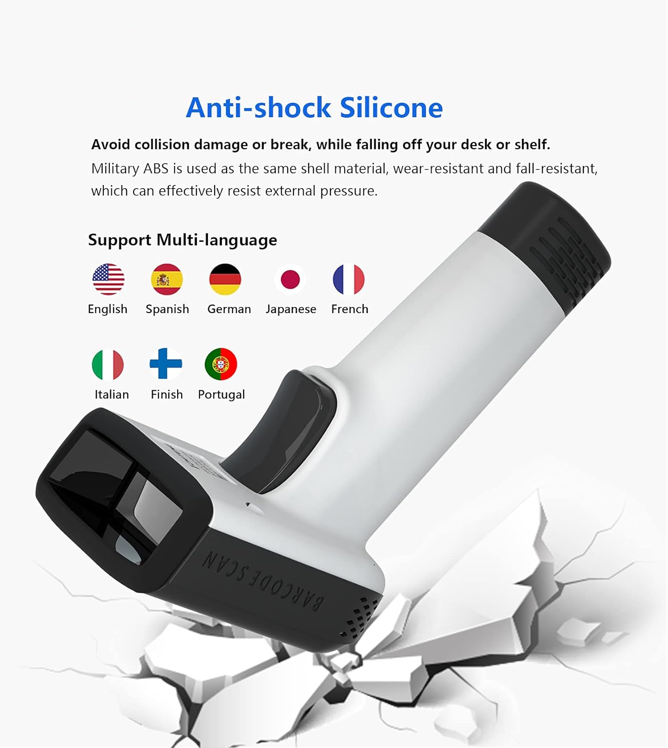 CHITENG Barcode Scanner Wireless, 1D/2D QR Code Scanner for PC, Handheld Bar Code Scanner with Vibration Alert, Plug & Play, USB Scanner Barcode for Warehouse, Supermarket, Store - White