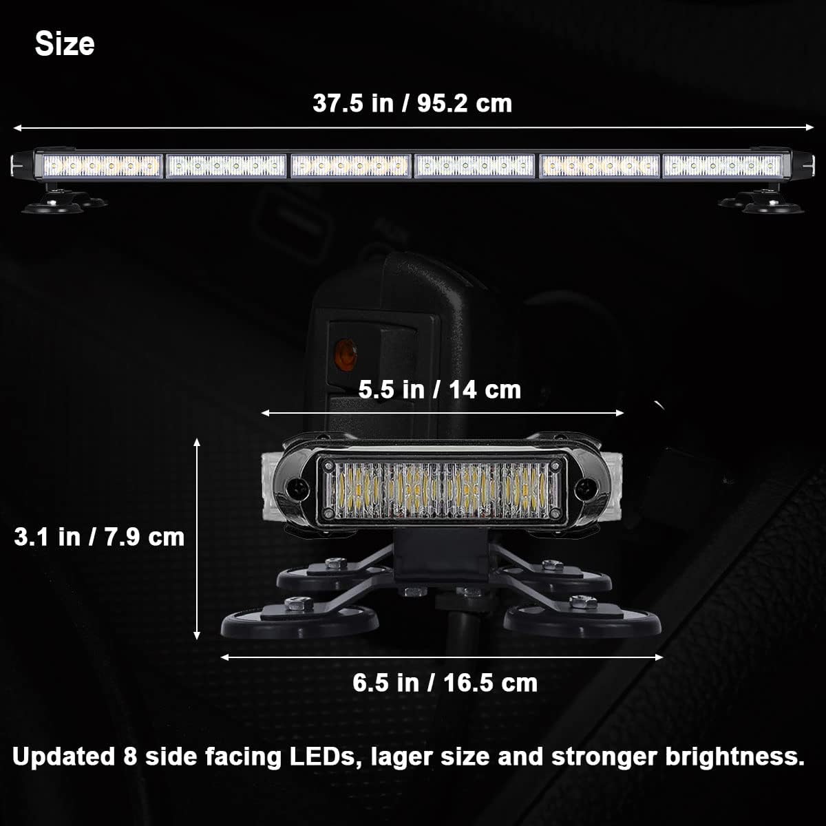 Roof Top Safety Flashing 80 LED Amber White Emergency Strobe Light Bar for Trucks Snow Plows Construction Vehicles, WOWTOU Strong Magnetic Double Side Caution Warning Beacon Lights