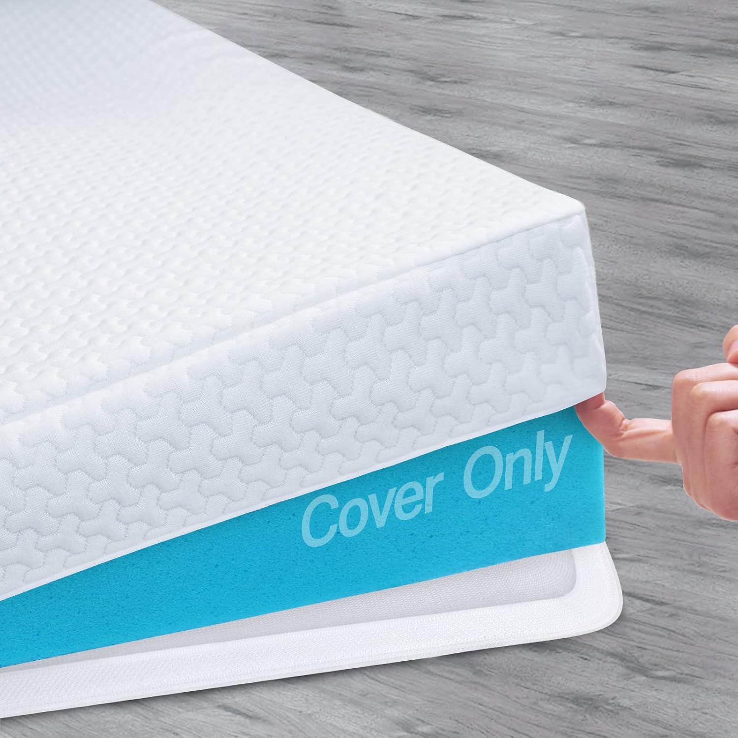 Mattress Topper Cover Queen Size (Only Cover) 3 Inch Mattress Protector Bamboo Rayon Zippered Mattress Encasement with Adjustable Straps Memory Foam Mattress Topper Cover