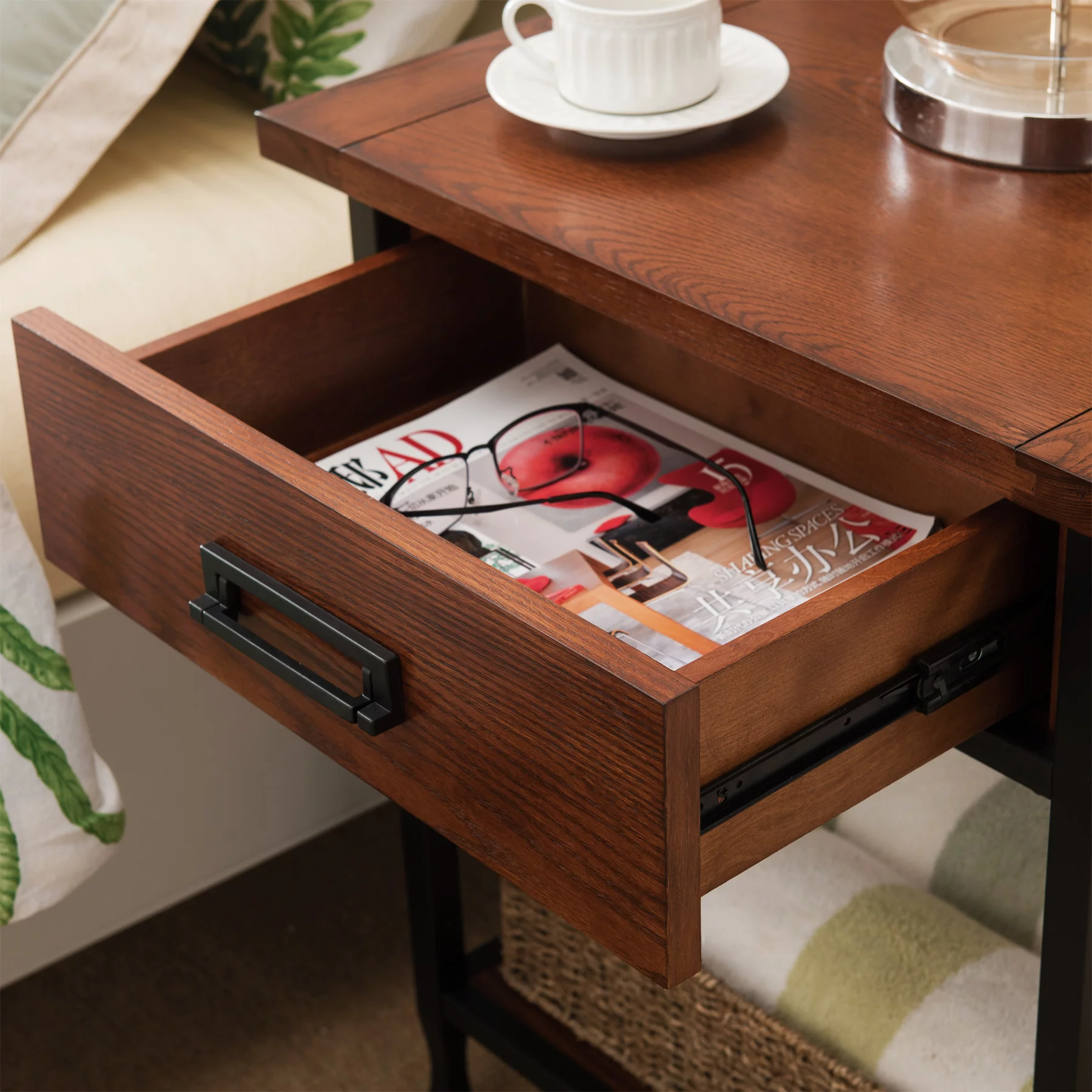 Leick Home 11222 Ironcraft Rustic One Drawer Nightstand, Mission Oak and Black Metal