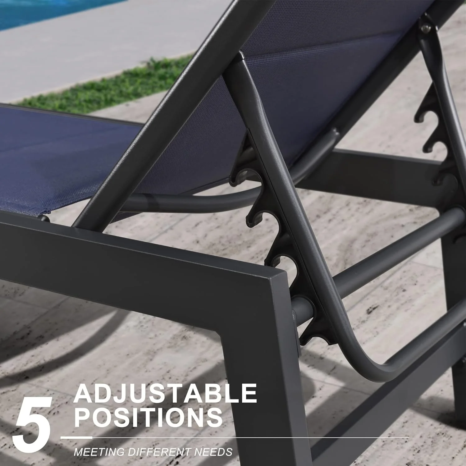 PURPLE LEAF Outdoor Chaise Lounge Set of 3 Aluminum Patio Lounge Chair with Wheels and Side Table Pool Chaise Lounge Chair for Outdoor Backyard Poolside Navy Blue