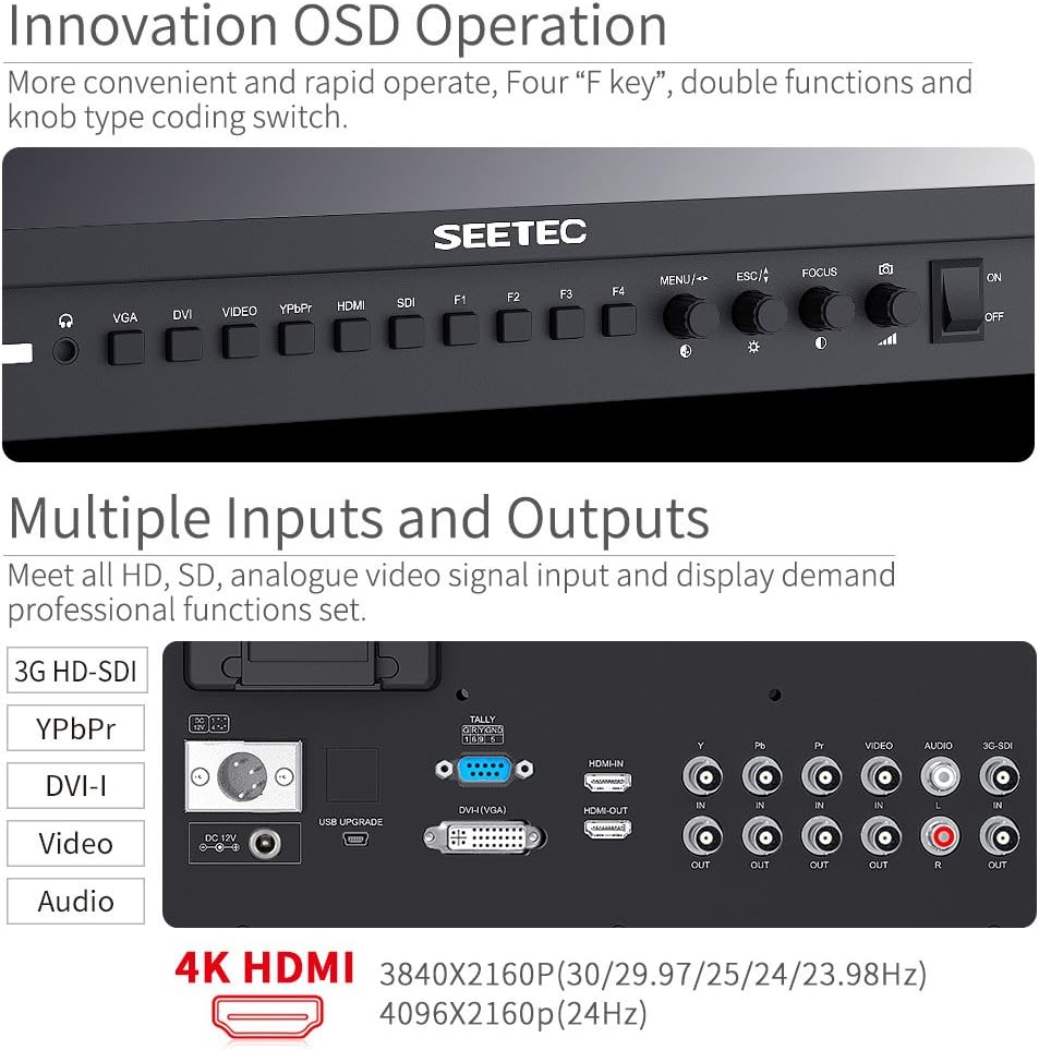 SEETEC P173-9HSD 17.3 Inch 1920x1080 Desktop Monitor for Broadcast LCD Monitoring with 3G-SDI HDMI AV YPbPr
