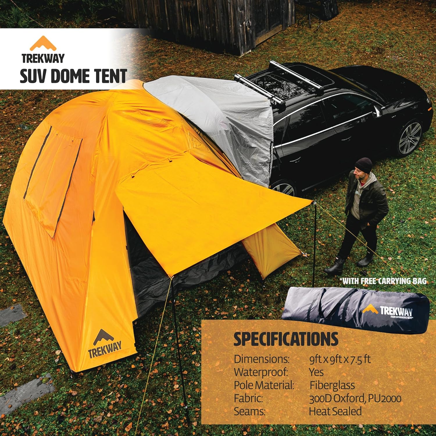 Trekway SUV Waterproof Instant Camping Tent w/Attachment | 9' x 9' | Sleeps Up to 7 People | 4Runner, Outback, Forester, Rav4 | Crossover, Minivans & Other Vehicles