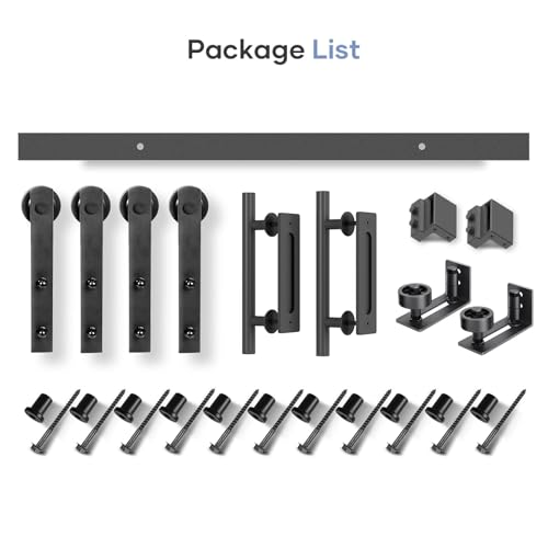 EaseLife 12 FT Double Sliding Barn Door Track and Handle Hardware Kit,Straight Pulley,Slide Smoothly Quietly,Easy Install (12FT Track Kit for 33"~36" Wide Double Door)