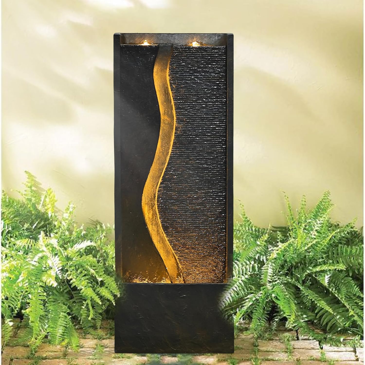 4.1ft Outdoor Water Fountain Garden Waterfall - Tall Modern Water Feature Fountains with LED Lights for Patio Yard Deck Porch Pool, Home Decor, (Rusty Dark Gray, 49 inch)