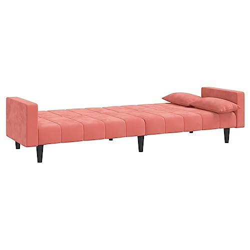 2-Seater Sofa Bed with Two Pillows Pink Velvet,Multifunctional Sofa Bed with Modern Design for Practical and Comfortable Living Spaces