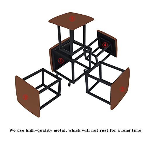 5 in 1 Nesting Ottoman Cube Chair, Stackable Stools, Leather Square Ottoman Bench, Foot Stool with Wheels for Living Room,Dining Room 15.75x15.75x16.54 inches