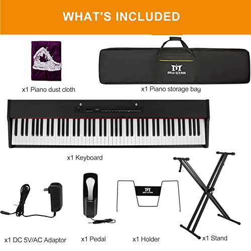 MUSTAR Digital Piano 88 Key Weighted Keyboard Hammer Action, MDP-1200 Weighted Keyboard with Stand, Full Size Electric Piano Keyboard 88 Keys with for Beginners, Portable Case, Sustain Pedal, Black