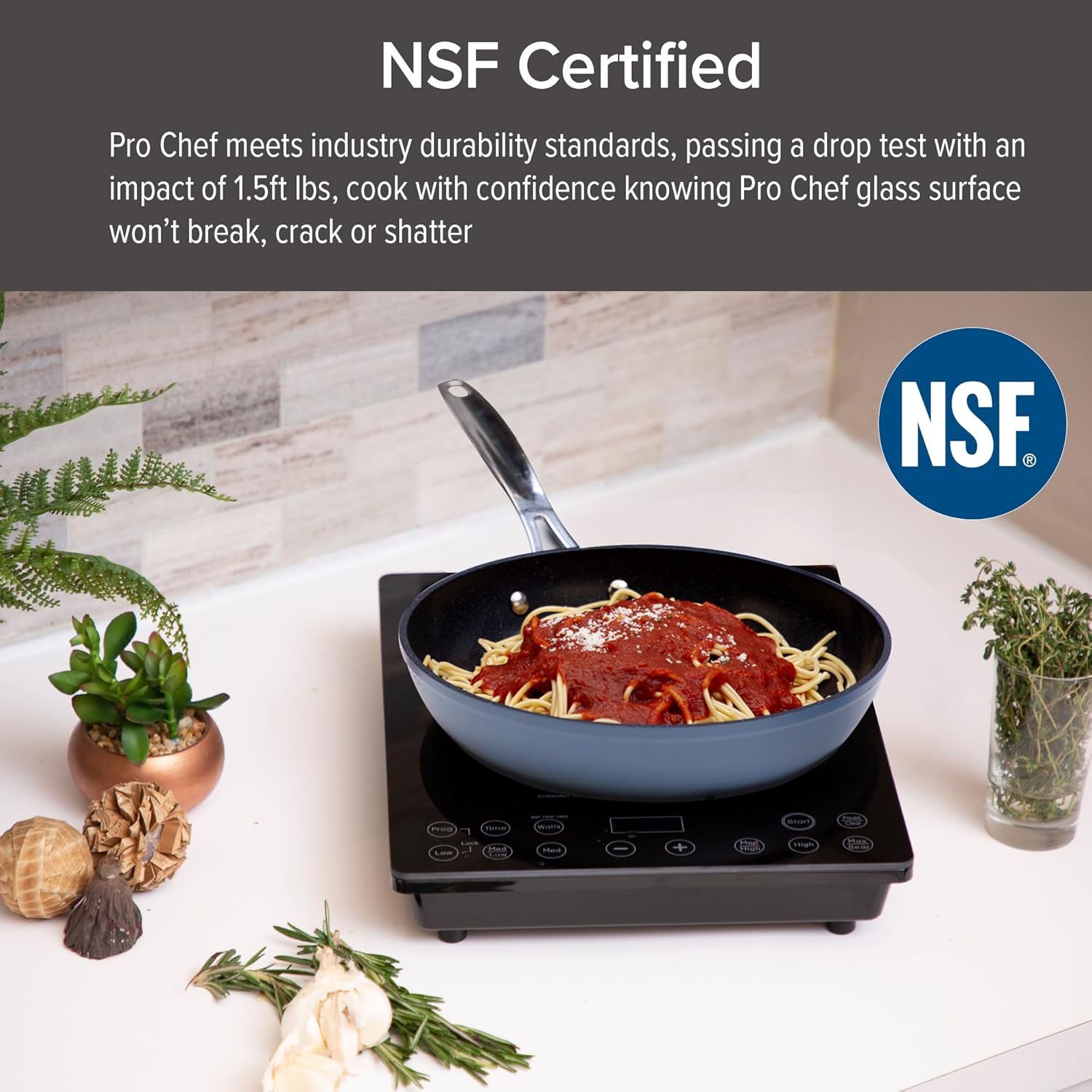 Nuwave Pro Chef Induction Cooktop, Portable, Large 8” Heating Coil, Temp Settings from 100°F - 575°F, Perfect for Commercial & Professional Settings, NSF-Certified, Shatter-Proof Ceramic Glass Surface