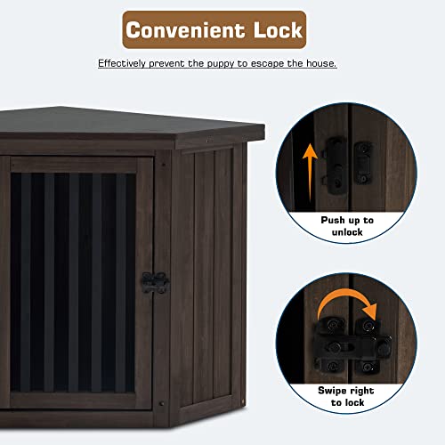 MCombo Furniture Corner Dog Crate, End Table Dog Kennel with Door, Wooden Dog House, Pet Crate Indoor Use 1578 (Medium, White and Brown)