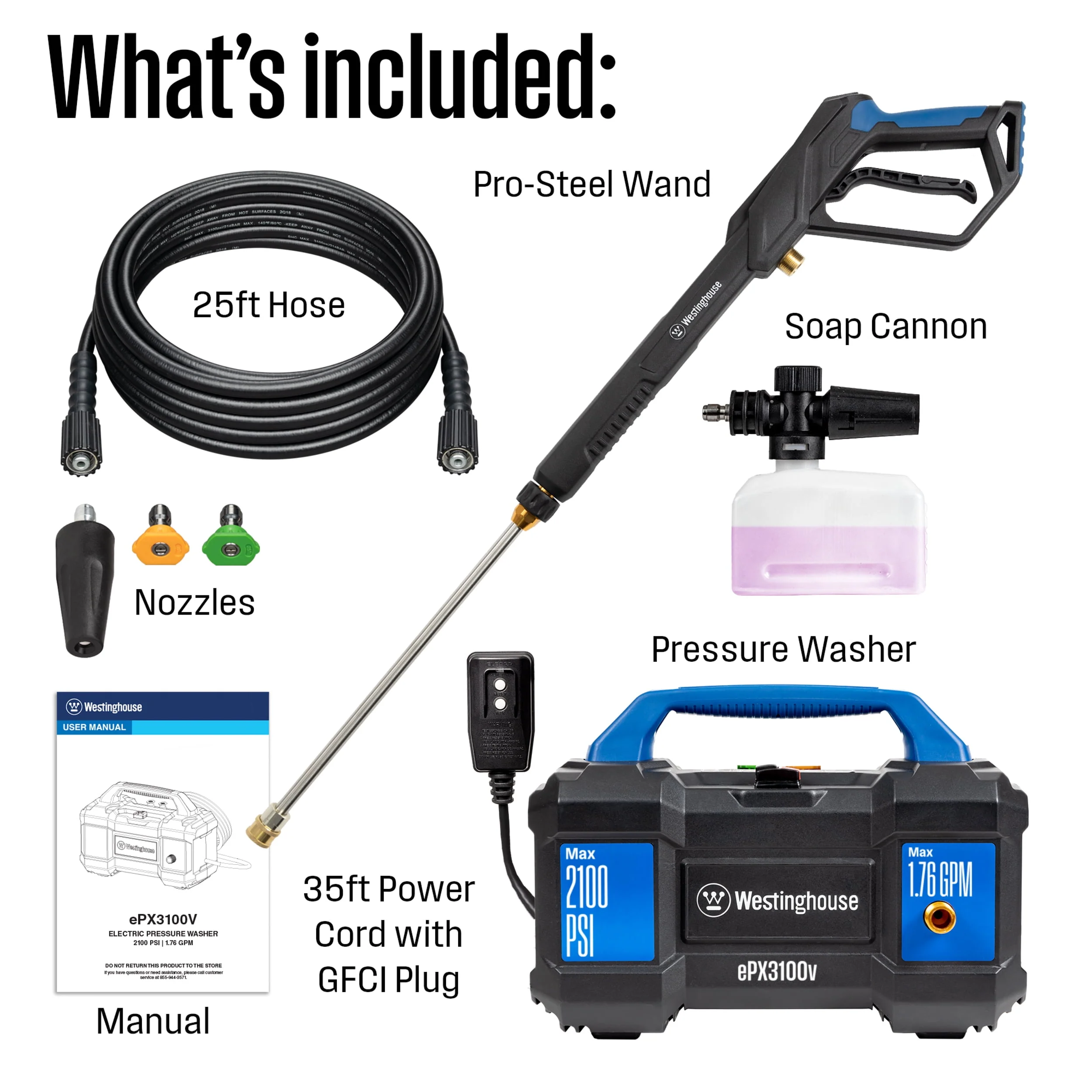 Westinghouse 2300 Max PSI Electric Pressure Washer, 1.76-GPM, Soap Tank, 5 Nozzles