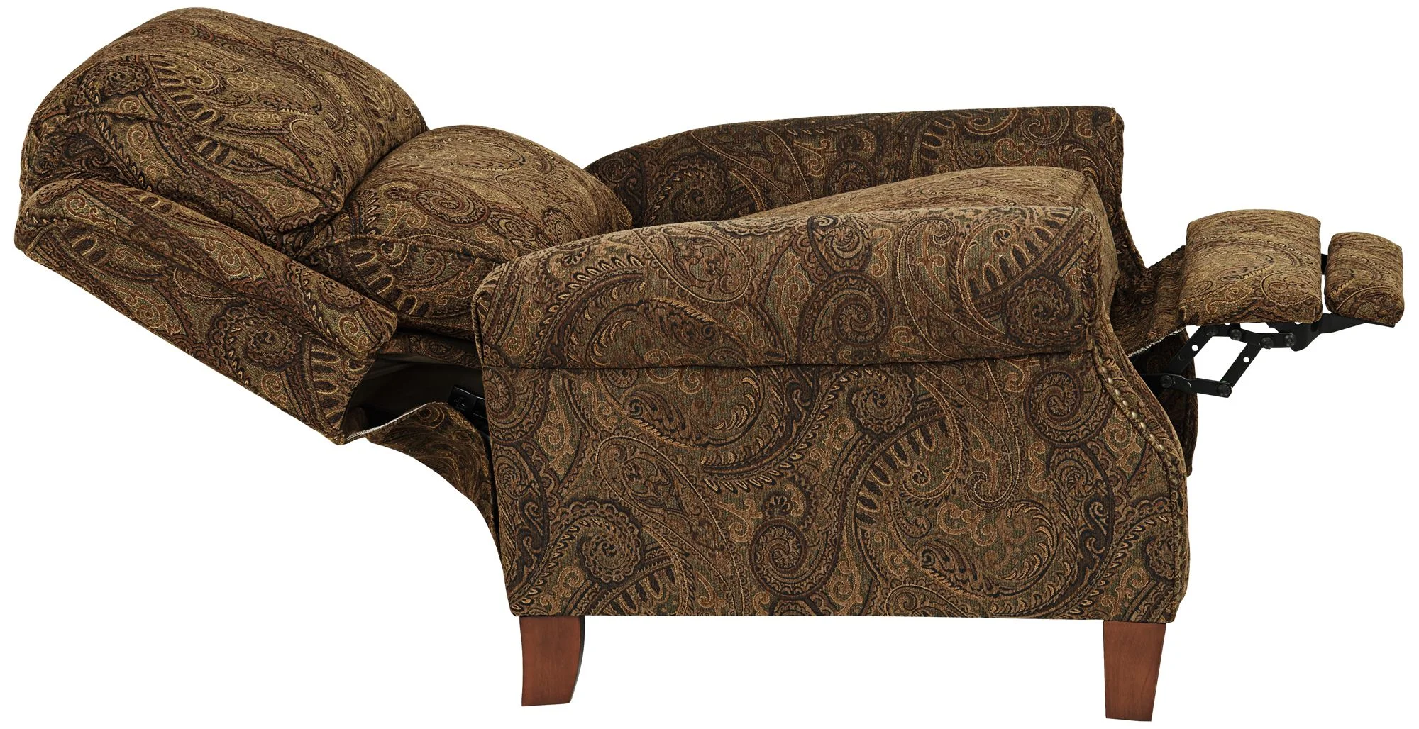 Kensington Hill Beaumont Warm Brown Paisley Patterned Fabric Recliner Chair Comfortable Push Manual Reclining Footrest for Bedroom Living Room Reading
