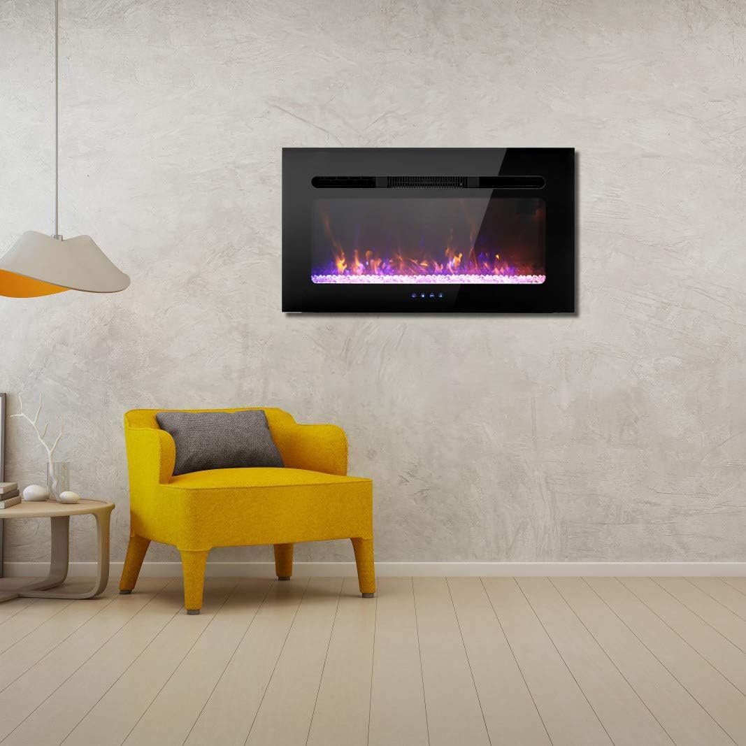 Sophia & William 30" Electric Fireplace Recessed and Wall Mounted, Noiseless Electric Heater with Remote Control & Touch Screen for 2 x 6 Stud, Flame Color & Speed Adjustable