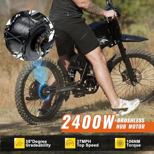 GT73 PRO/GT73 Ebike for Adults, 50MPH 60V 3000W / 37MPH 48V 2400W Eectric Dirt Bike, 36.4AH Dual Battery Dirtbike Up to 85 Miles, 25" Motorcycle Tire, UL2849 All Terrain E Bike Full Suspension