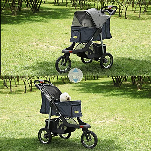 VIAGDO Premium Heavy Duty Dog Stroller for Small Medium Dogs & Cats, 3-Wheel Pet Stroller, Foldable Cat Strollers with Suspension System/Link Brake/One-Hand Fold, Max. Loading 55 LBS Black Red