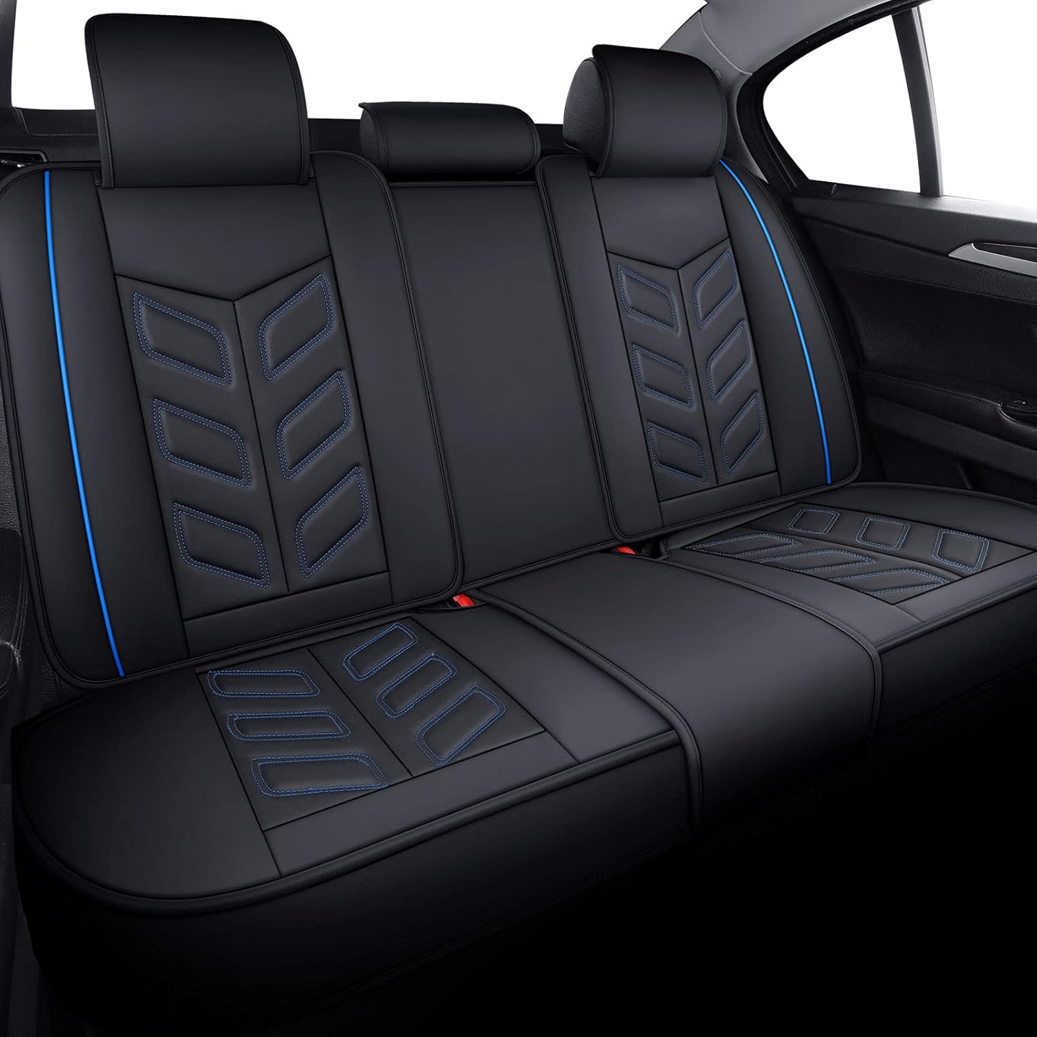 Leather Car Seat Covers, Waterproof Non-Slip Faux Leather Car Seat Cushion Protector Universal Fit for Most Sedan SUV Truck Pickup Airbag Compatible (Front Pair, Black+Red)