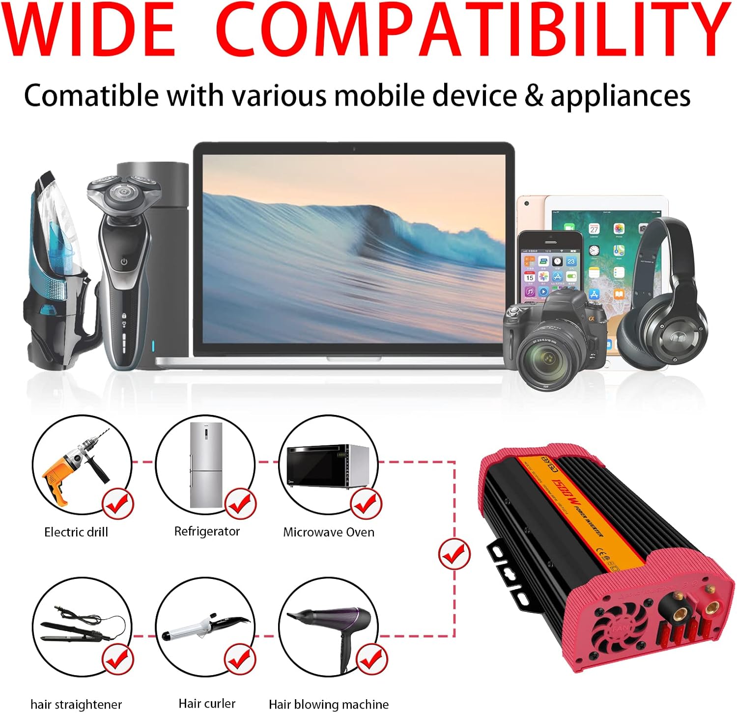 1500 Watt/3000 Watt Inverter 12V to 110V Power Inverter with Dual Outlets & Dual 2.1A USB Ports DC to AC Inverter for Outdoorhome, Camping, Rv, Truck