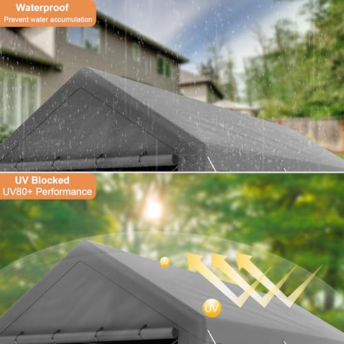 Outdoor Carport 10x20ft Heavy Duty Canopy Storage Shed,Portable Garage Party Tent,Portable Garage with Removable Sidewalls & Doors All-Season Tarp for Car,Truck,Party Grey