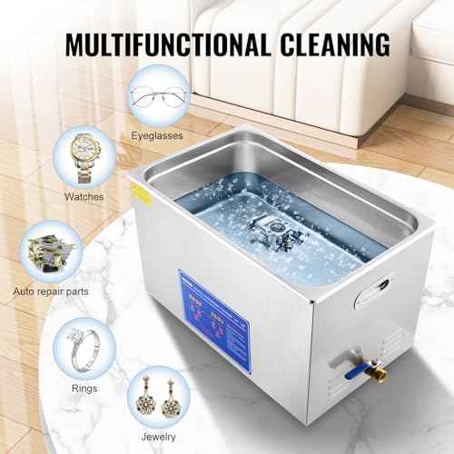 VEVOR 15L Ultrasonic Cleaner with Digital Timer&Heater Professional Ultrasonic Cleaner 40kHz Advanced Ultrasonic Cleaner 110V for Wrench Screwdriver Repairing Tools Industrial Parts Mental Cleaning