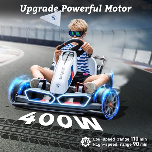 FORESEE 36V Licensed BMW Kids Electric Go Kart, Battery Powered Drift Kart w/Adjustable Seat, Ride On Toy for Big Kids Ages 6+, 8.6MPH Racing Go Cart w/600W Motor, LED Lights & Safety Belt, Black
