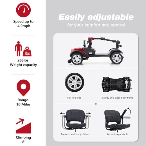 Folding Mobility Scooter for Seniors 4 Wheel Scooter for Adults Electric Medical Scooter Compact for Travel - Electric Powered Wheelchair Device - Compact Heavy Duty Mobile(Light Blue)