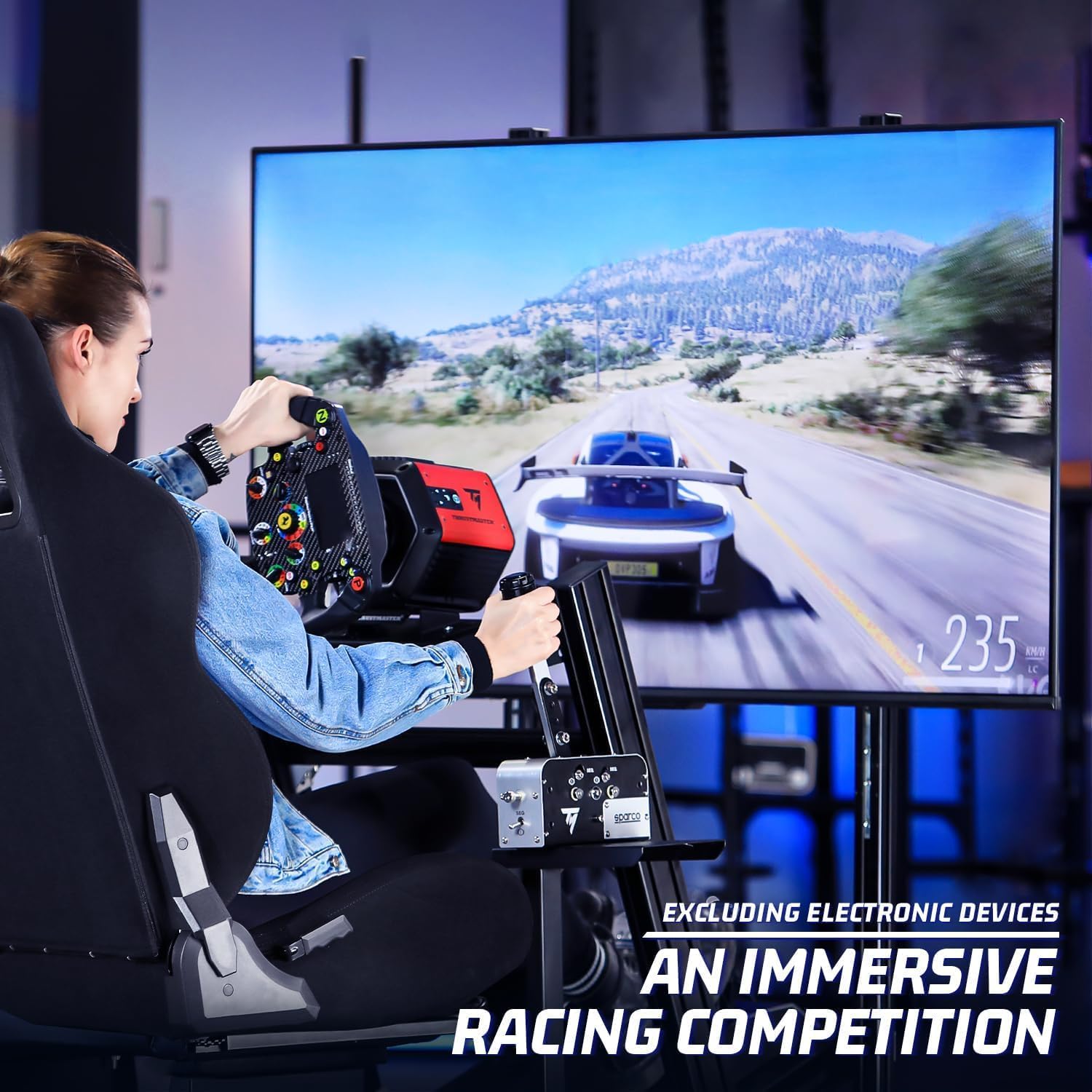 Marada Racing Simulator Cockpit with Monitor Stand Fit for Thrustmaster/PXN/Logitech/FANTEC G923 G920 T500 T3PA TGT,Stable& Strong Driving Cockpit with Black Seat,Not Included Wheel and Pedal