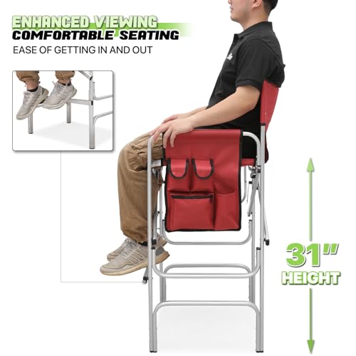 Magshion 31-Inch Height Folding Camping Tall Directors Chair with Side Table Foldable Portable Makeup Artist Chair, Dark Green