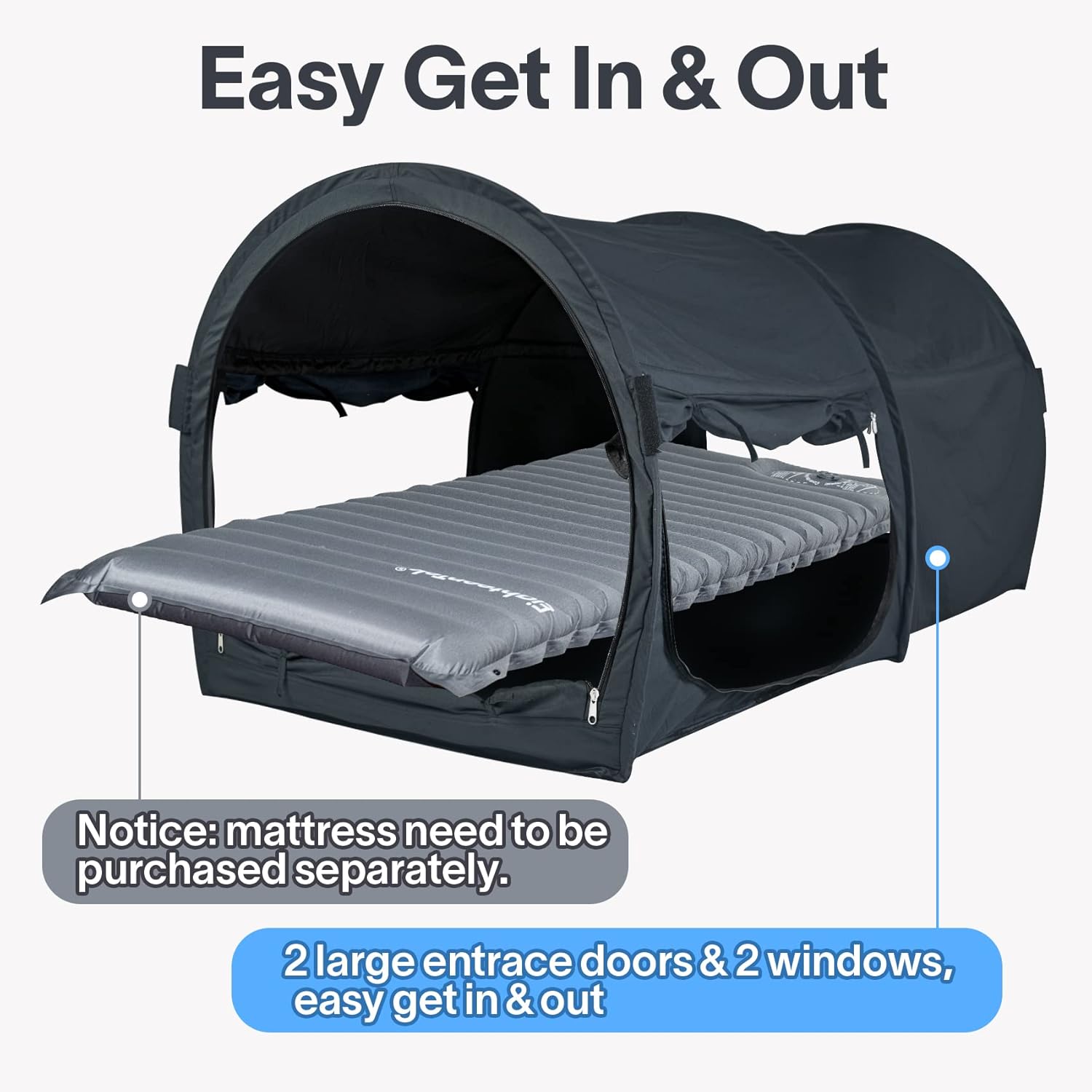 EighteenTek Bed Canopy Office Bed Tents Dream Tents Privacy Space Office Sleeping Tents Indoor Pop Up Portable One Person Lay Down NOT Sitting Frame Curtains Breathable Grey Cottage 75”x28”x31”H