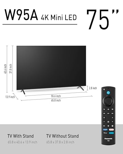 Panasonic W95 Series 65-inch Mini LED 4K Ultra HD Smart Fire TV, Sport Stadium Mode, ATSC3.0, Dolby Vision IQ, Dolby Atmos, HDR10+ Adaptive, Press and Ask Alexa, 144Hz, Wall-mountable - 65W95AP