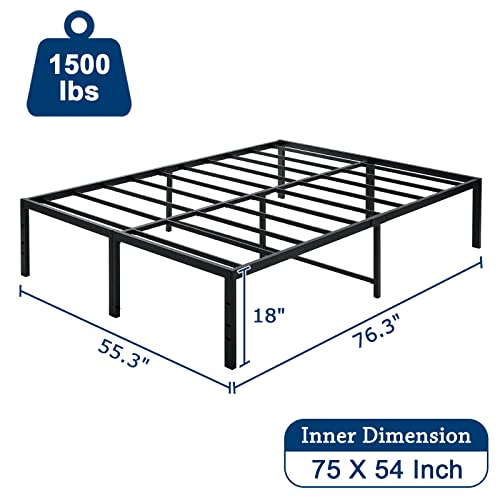 California King Bed Frame 18 Inch Tall Cal King Bed Frame with Storage Heavy Duty Steel Slats Metal Platform Bed Frames No Box Spring Needed Anti Slip Easy Assembly Black