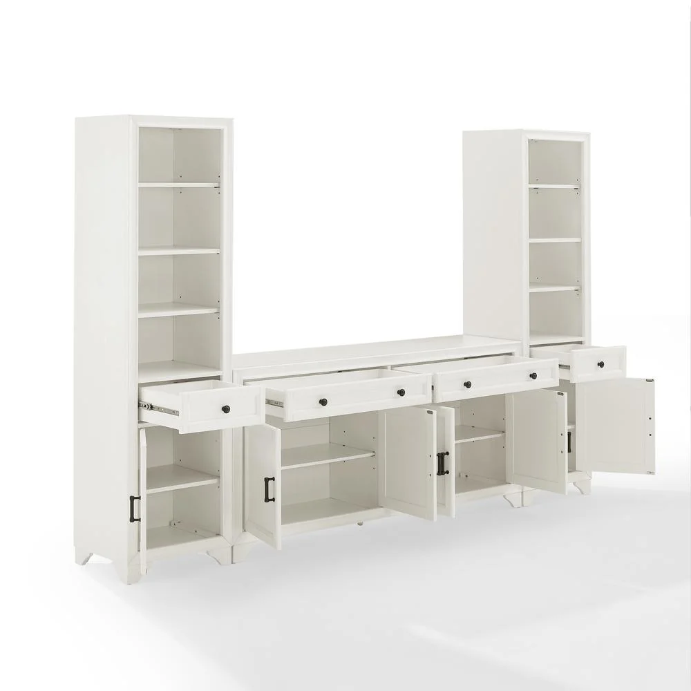Crosley Furniture Tara 3PC Entertainment Center/Sideboard and Bookcases in White