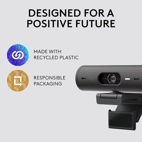 Logitech Brio 500 Full HD Webcam with Auto Light Correction,Show Mode, Dual Noise Reduction Mics, Webcam Privacy Cover, Works with Microsoft Teams, Google Meet, Zoom, USB-C Cable - Rose