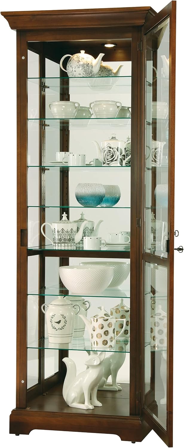 Howard Miller Chesterbrook I Curio Cabinet 680-658 – Cherry Bordeaux Finish Home Decor, Seven Glass Shelves, Eight Level Display Case, Locking Door, No Reach Light