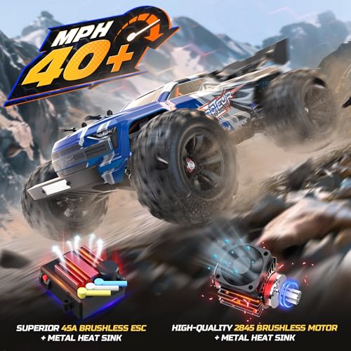 DEERC Fast Brushless RC Car for Adults, Max 70KM/H with 3S(not Included), 1:16 4x4 High Speed RC Truck with 2 Lipo Batteries,All Terrains RC Monster Truck, Off Road Electric Vehicle Gift