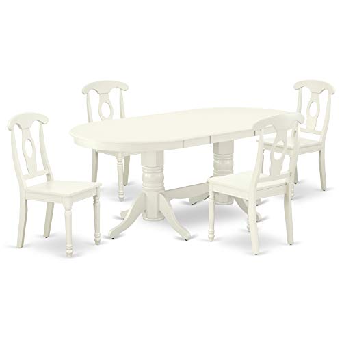 East West Furniture Vancouver 9 Piece Set Includes an Oval Dining Table with Butterfly Leaf and 8 Kitchen Chairs, 40x76 Inch, VAKE9-LWH-W