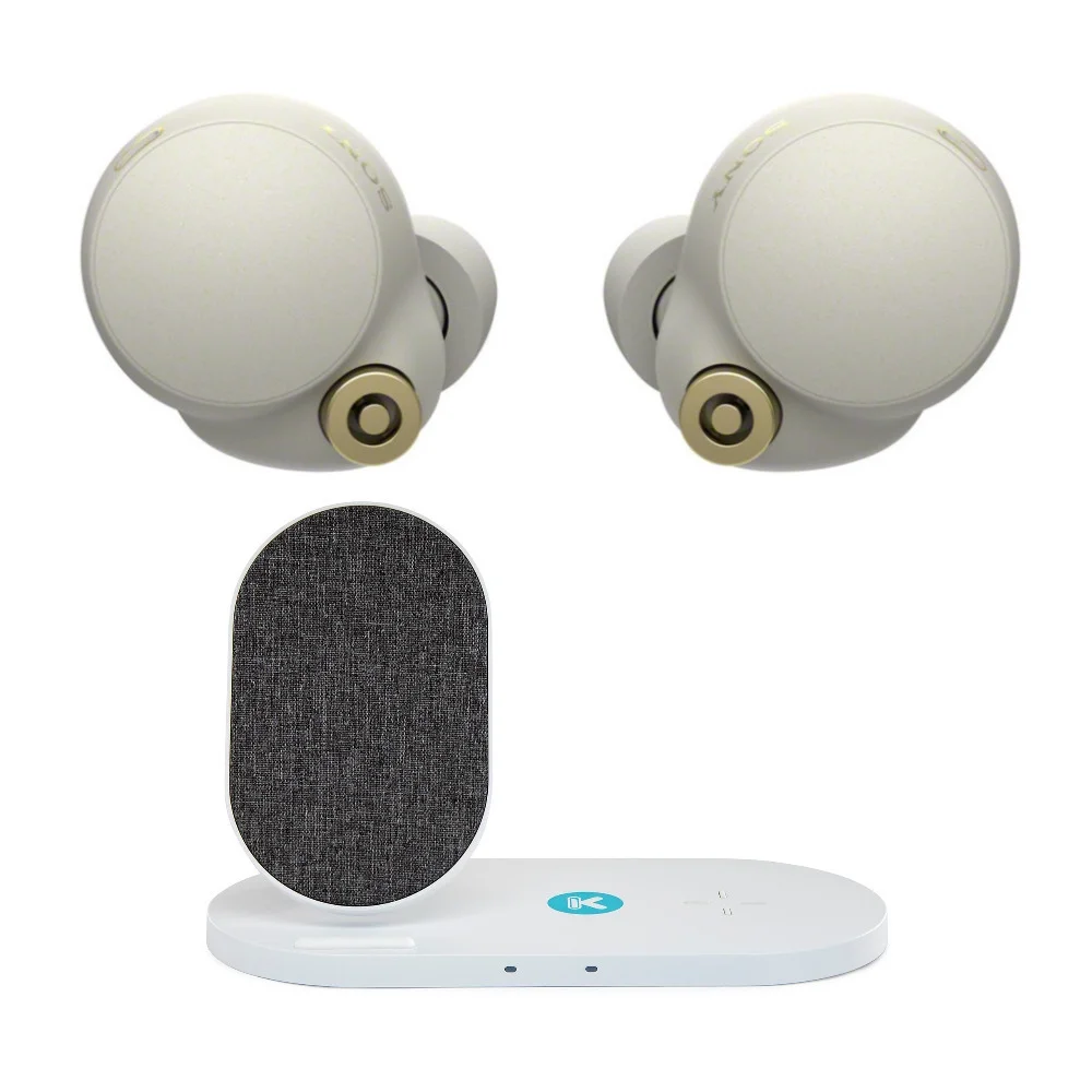 Sony WF-1000XM4 Noise Canceling Headphones (Silver) with Kratos Wireless Charger