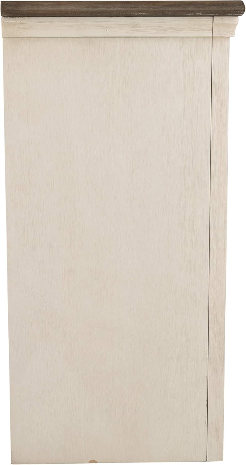 Signature Design by Ashley Bolanburg Two Tone Farmhouse TV Stand, Fits TVs up to 72, 3 Cabinets and Adjustable Storage Shelves, Whitewash