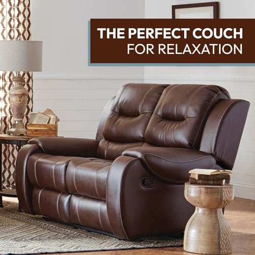 Cambridge Brown Abilene Double Reclining Loveseat for Living, Family, Game Room, Man Cave, or Office Faux Leather