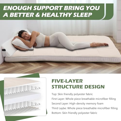 Japanese Floor Mattress Futon Mattress, Foldable Mattress Topper Thicken Tatami Mat Roll Up Mattress, Folding Sleeping Pad Breathable Floor Lounger Guest Bed for Camping Couch, Twin Full Queen
