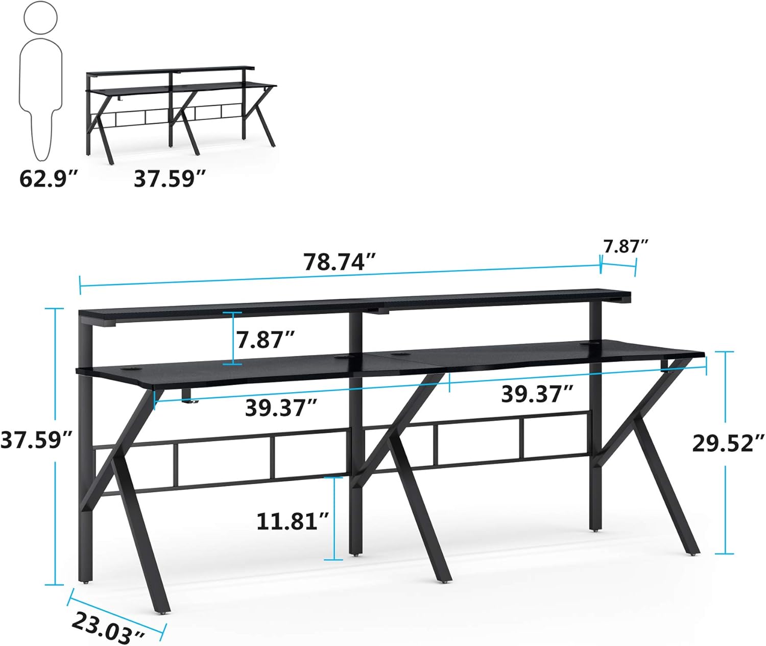 Tribesigns Two Person Gaming Desk with Hutch Monitor Shelf, 78 inches Double Computer Desk with Headphone Hooks, Extra Long K -Shaped Home Office PC Table Gamer Workstation,Textured Carbon Fiber,