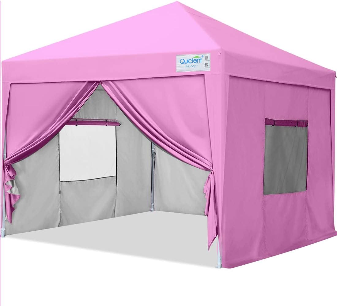 Quictent 8x8 Pop up Canopy Tent with Sidewalls Instant Outdoor Canopy Gazebo Tent Shelter Enclosed Waterproof (Beige)