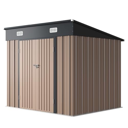 Aoxun 6x3.9 FT Shed with Base Metal Outdoor Storage Shed Garden Shed with Lockable Doors Tool Shed Bike Shed for Backyard, Patio, Poolside (Brown)