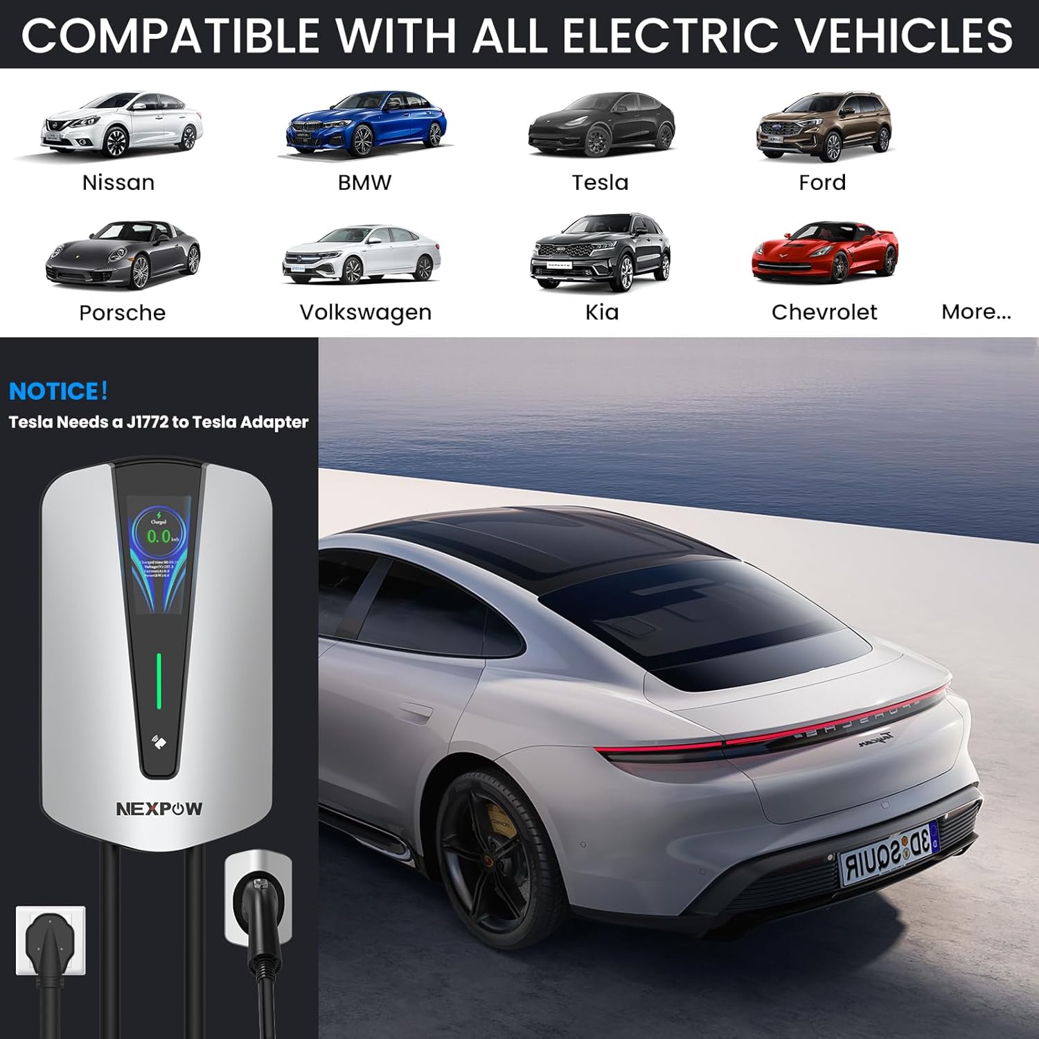 NEXPOW Level 2 EV Charger, Max 48A Adjustable Current Electric Vehicle Charging Station, Suitable for All J1772 EV, with NEMA 14-50 Plug, 240V Smart Home EVSE with 25FT Cable and WiFi Enabled