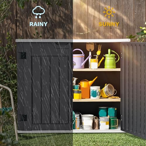 DWVO Outdoor Weather-Resistant Horizontal Storage Shed, 35 Cu Ft Capacity, Lockable and Waterproof, Suitable for Storing Garden Tools, Light Gray
