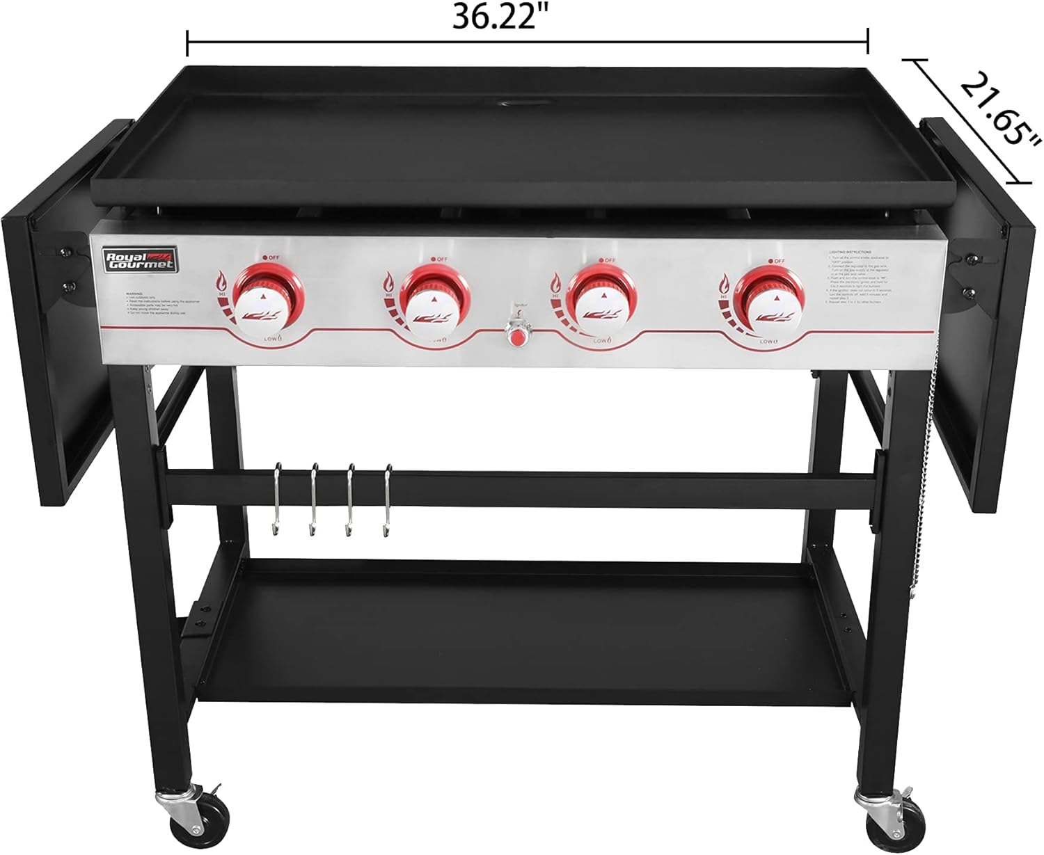 Royal Gourmet GB4000 36-inch 4-Burner Flat Top Propane Gas Grill Griddle, for BBQ, Camping, Red